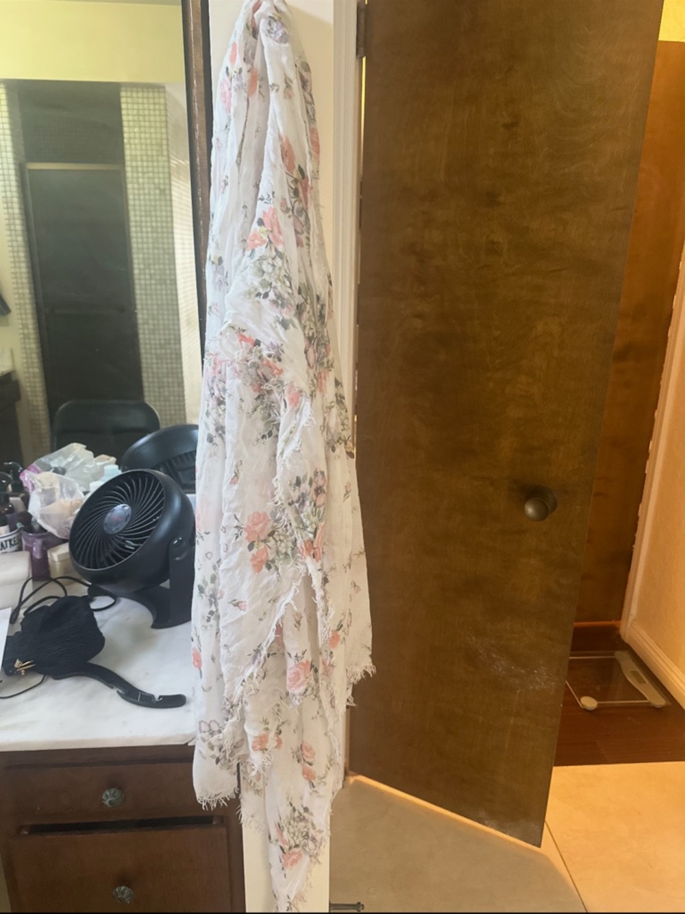 Floral Lightweight Scarf - White with Pink & Green Floral Print